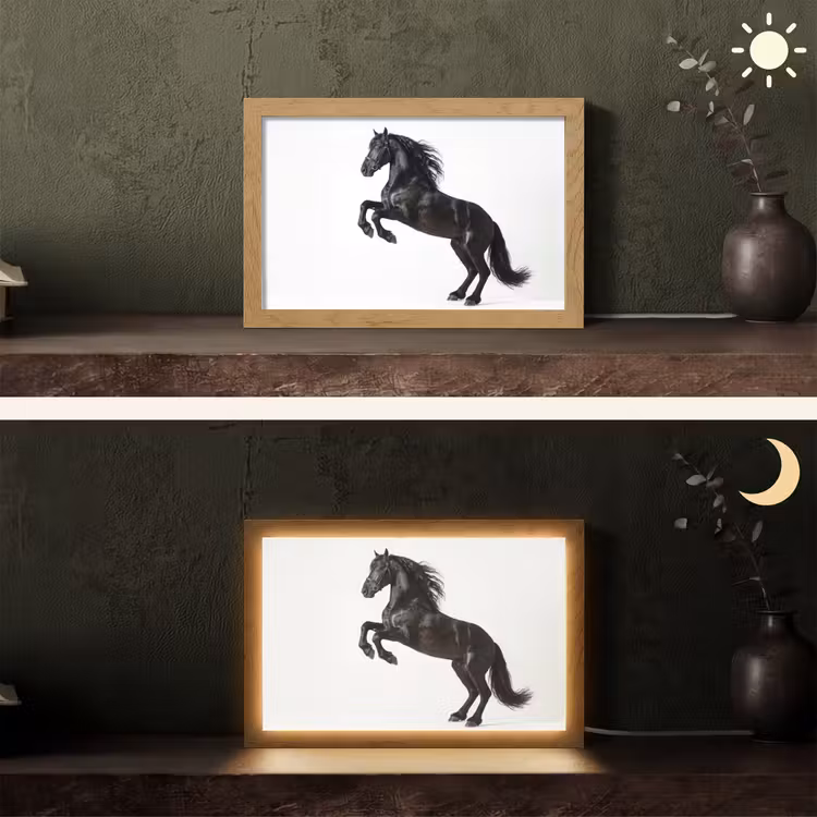 Zwart - Paard - Portret Light Box met kabel (Tafellamp) klein -sfeer3