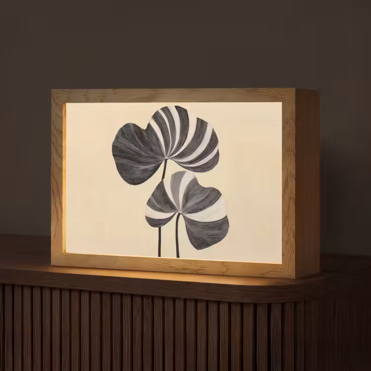 Zwart - Bladeren - Strepen - Minimalistisch Light Box met kabel (Tafellamp) klein -z3d_website