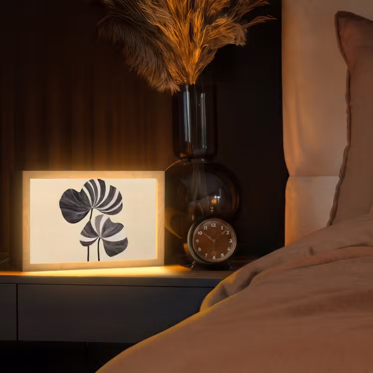 Zwart - Bladeren - Strepen - Minimalistisch Light Box met kabel (Tafellamp) klein -sfeer1