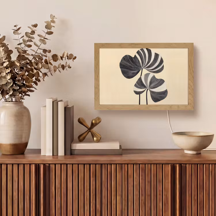 Zwart - Bladeren - Strepen - Minimalistisch Light Box met kabel (Tafellamp) klein -sfeer2