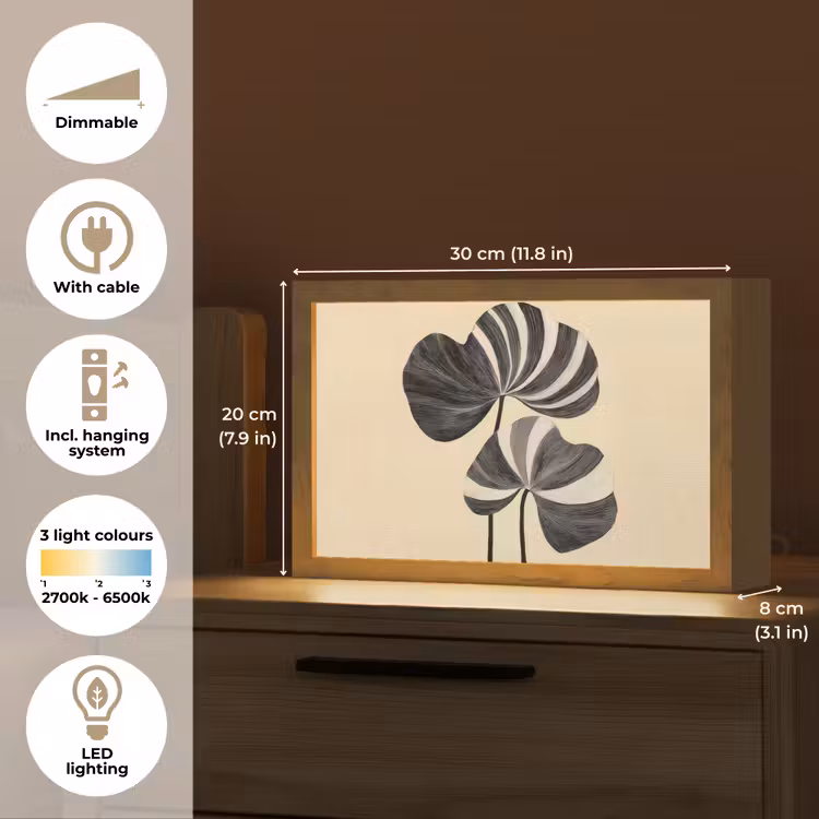 Zwart - Bladeren - Strepen - Minimalistisch Light Box met kabel (Tafellamp) klein -USP_EN
