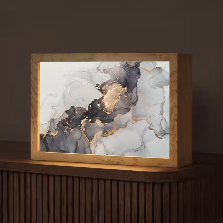 Zwart - Marmer - Luxe - Goud Light Box met kabel (Tafellamp) klein -z3d_website