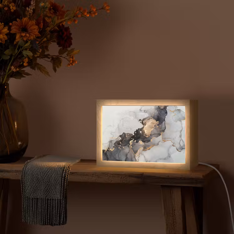 Zwart - Marmer - Luxe - Goud Light Box met kabel (Tafellamp) klein -sfeer4