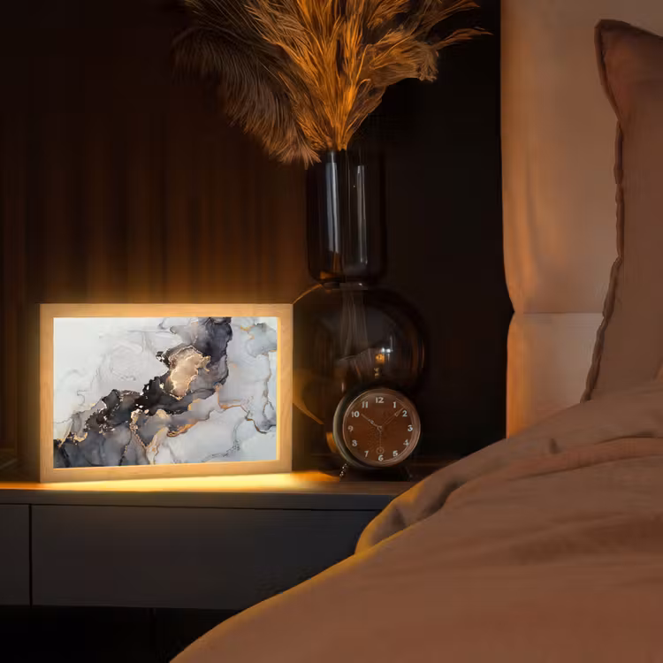 Zwart - Marmer - Luxe - Goud Light Box met kabel (Tafellamp) klein -sfeer1
