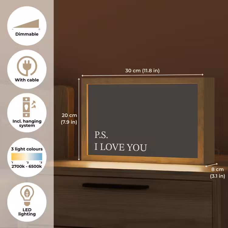 Zwart - Minimalistisch - Valentijn Light Box met kabel (Tafellamp) klein -USP_EN