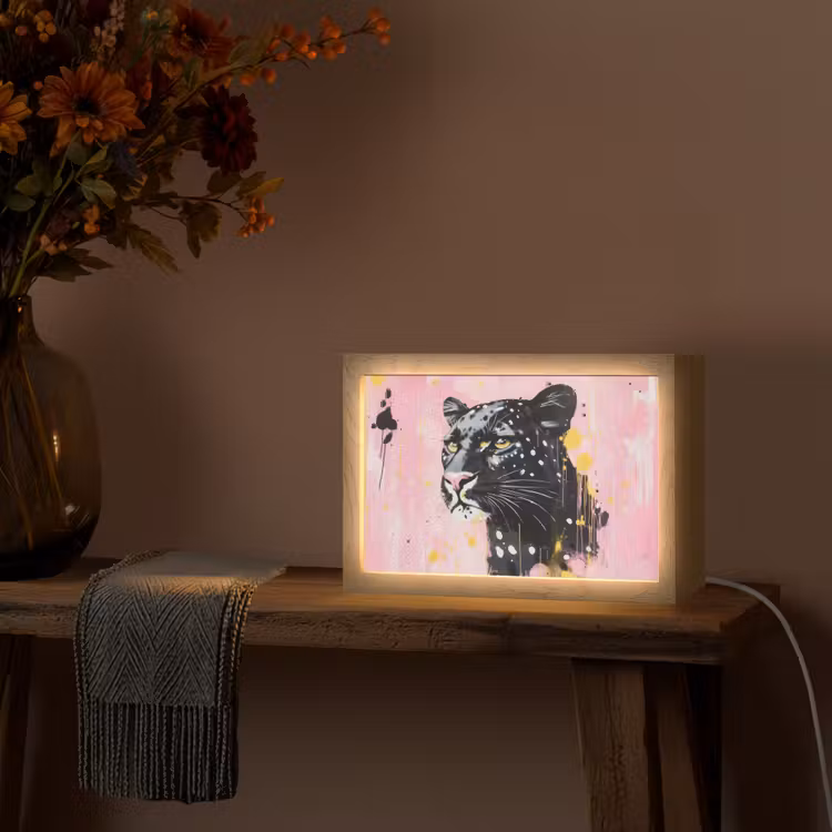 Zwart - Panter - Roze - Abstract Light Box met kabel (Tafellamp) klein -sfeer4