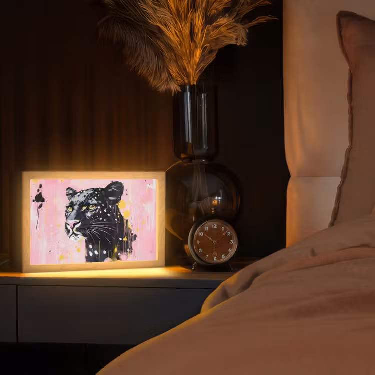Zwart - Panter - Roze - Abstract Light Box met kabel (Tafellamp) klein -sfeer1