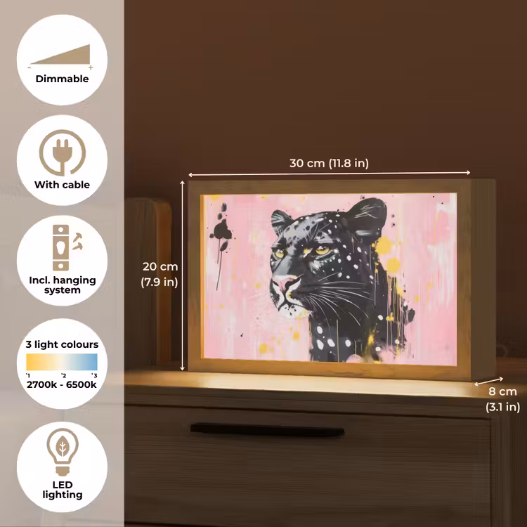 Zwart - Panter - Roze - Abstract Light Box met kabel (Tafellamp) klein -USP_EN