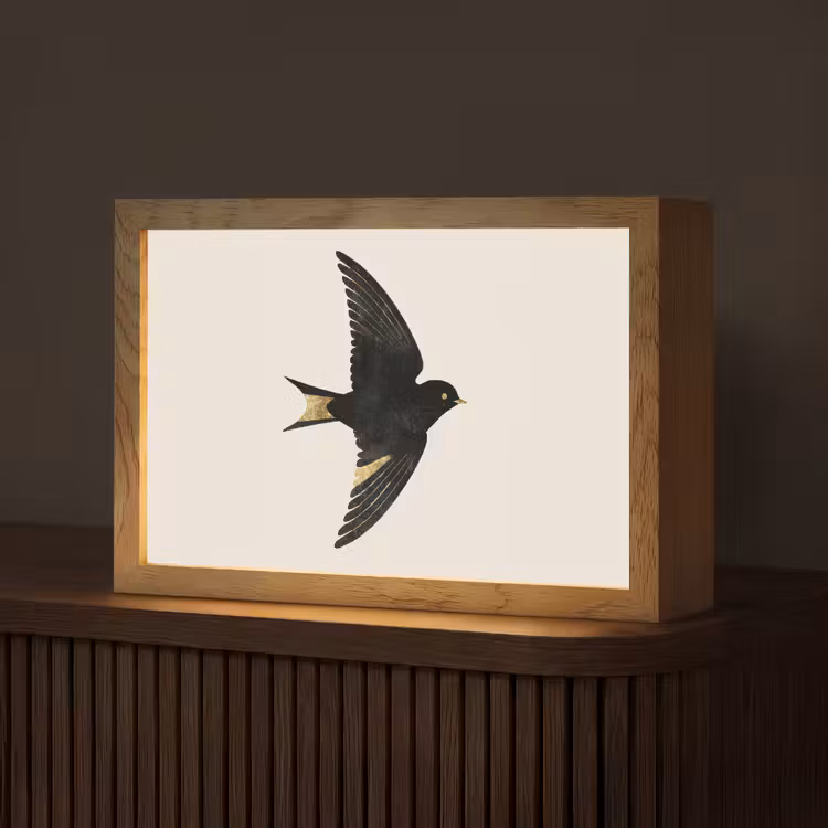 Zwarte zwaluw - Gouden accenten - Lichte achtergrond Light Box met kabel (Tafellamp) klein -z3d_website