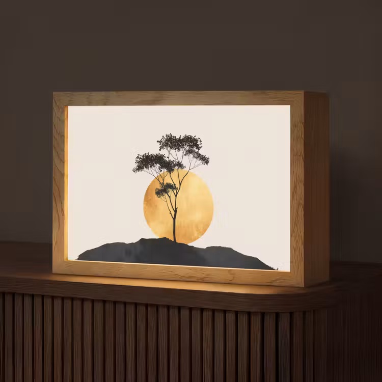Zwarte boom - Gouden cirkel - Heuvel Light Box met kabel (Tafellamp) klein -z3d_website