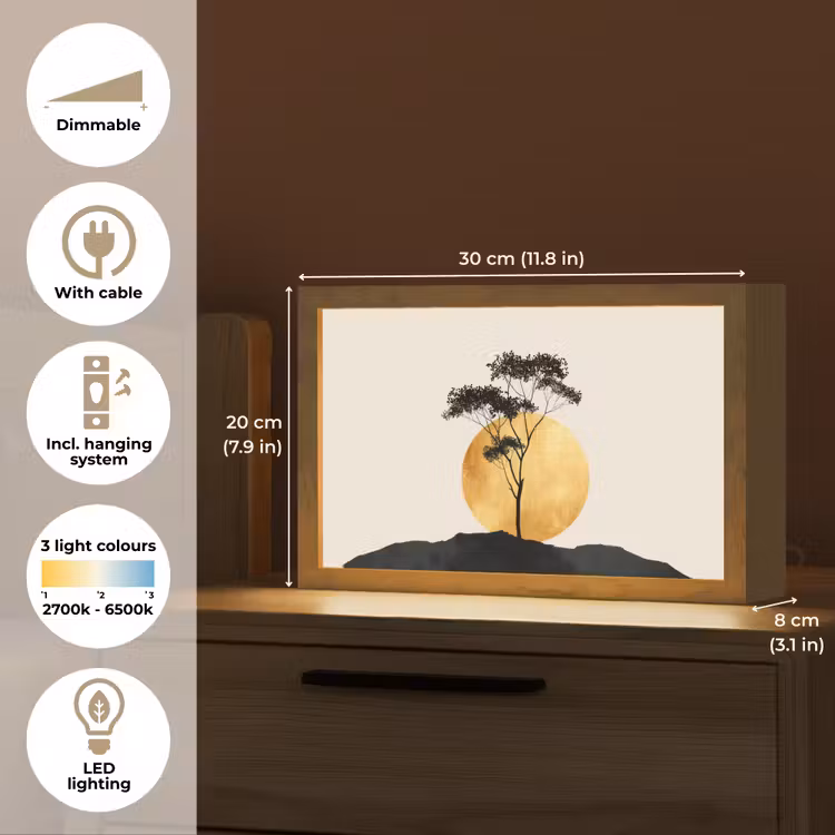 Zwarte boom - Gouden cirkel - Heuvel Light Box met kabel (Tafellamp) klein -USP_EN
