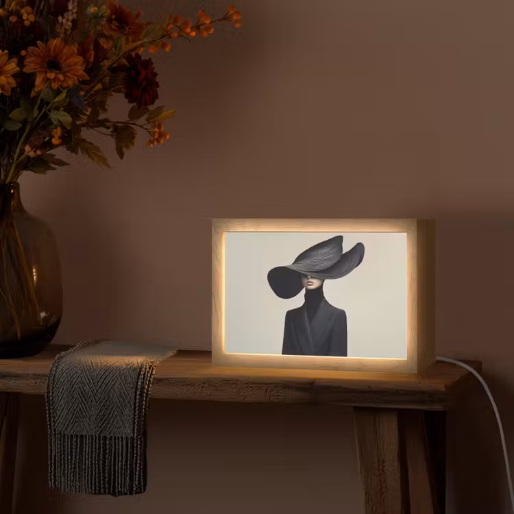 Zwart - Vrouw - Hoed Light Box met kabel (Tafellamp) klein -sfeer4