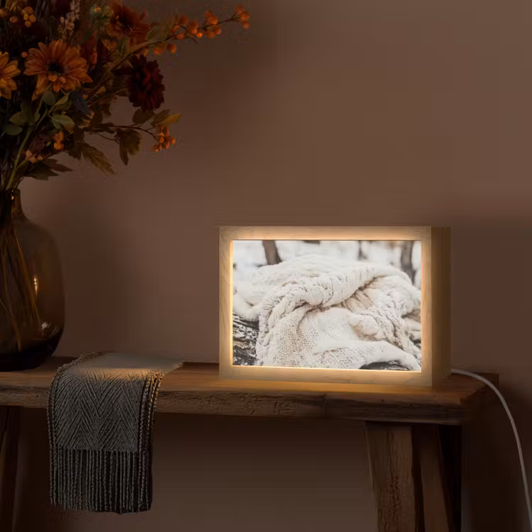 Deken - Wit - Boomstronk - Winter - Sneeuw Light Box met kabel (Tafellamp) klein -sfeer4