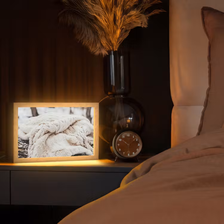 Deken - Wit - Boomstronk - Winter - Sneeuw Light Box met kabel (Tafellamp) klein -sfeer1