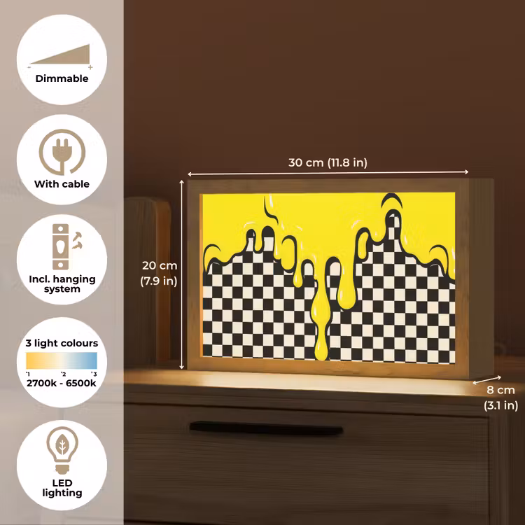 Geblokt - Grafisch - Vloeistof - Geel Light Box met kabel (Tafellamp) klein -USP_EN
