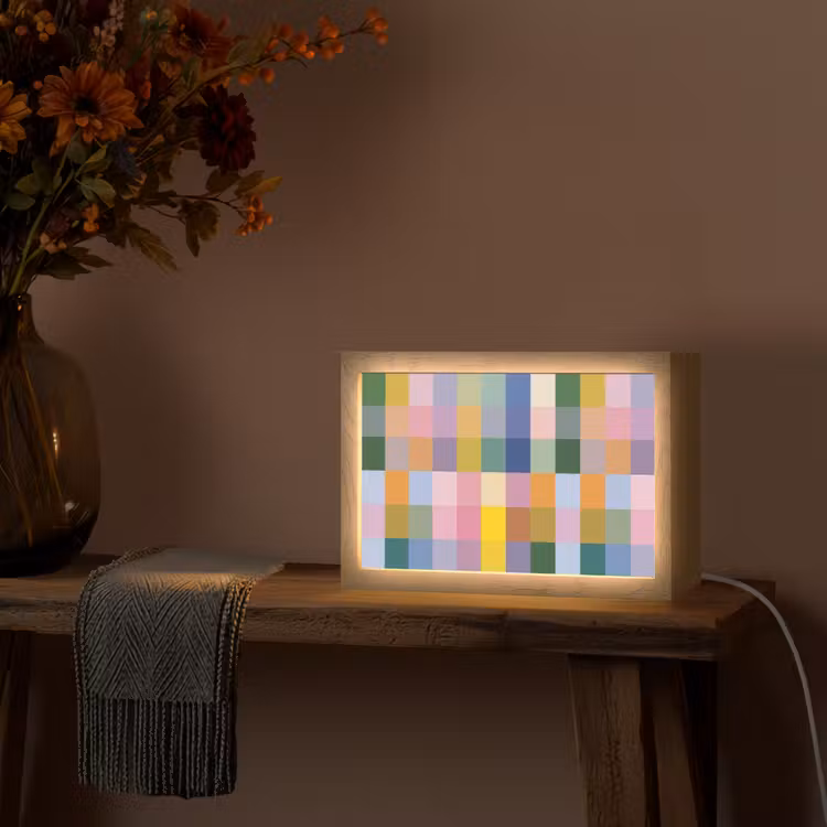 Blokken - Vierkant - Patroon - Gekleurd Light Box met kabel (Tafellamp) klein -sfeer4
