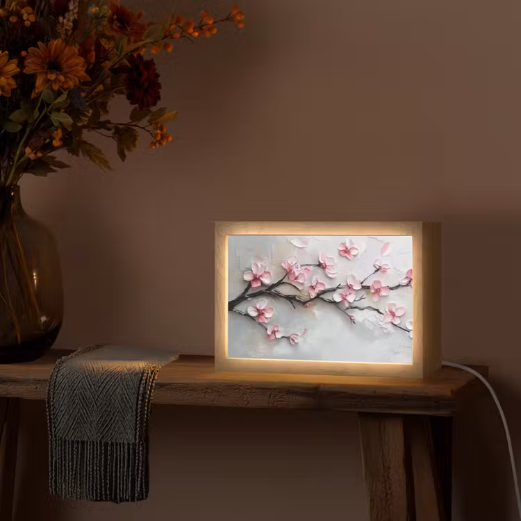 Bloesem - Kunstzinnig - Roze - Sakura Light Box met kabel (Tafellamp) klein -sfeer4