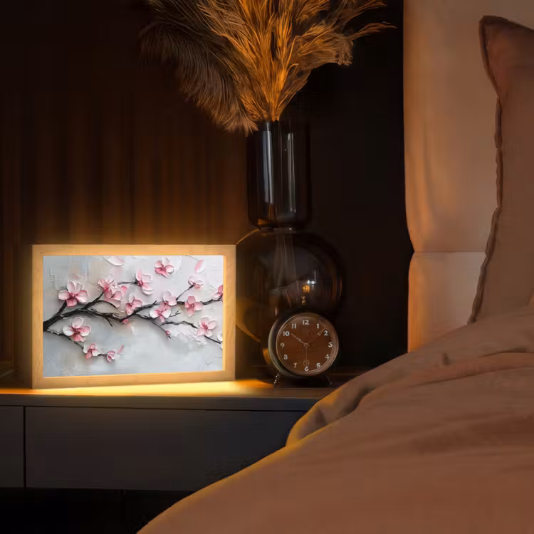 Bloesem - Kunstzinnig - Roze - Sakura Light Box met kabel (Tafellamp) klein -sfeer1
