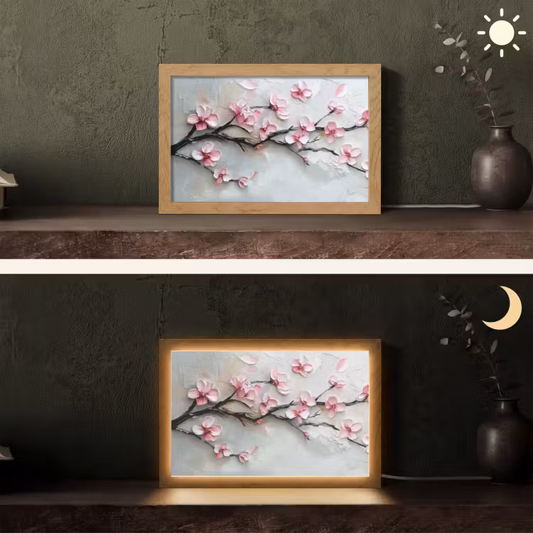 Bloesem - Kunstzinnig - Roze - Sakura Light Box met kabel (Tafellamp) klein -sfeer3