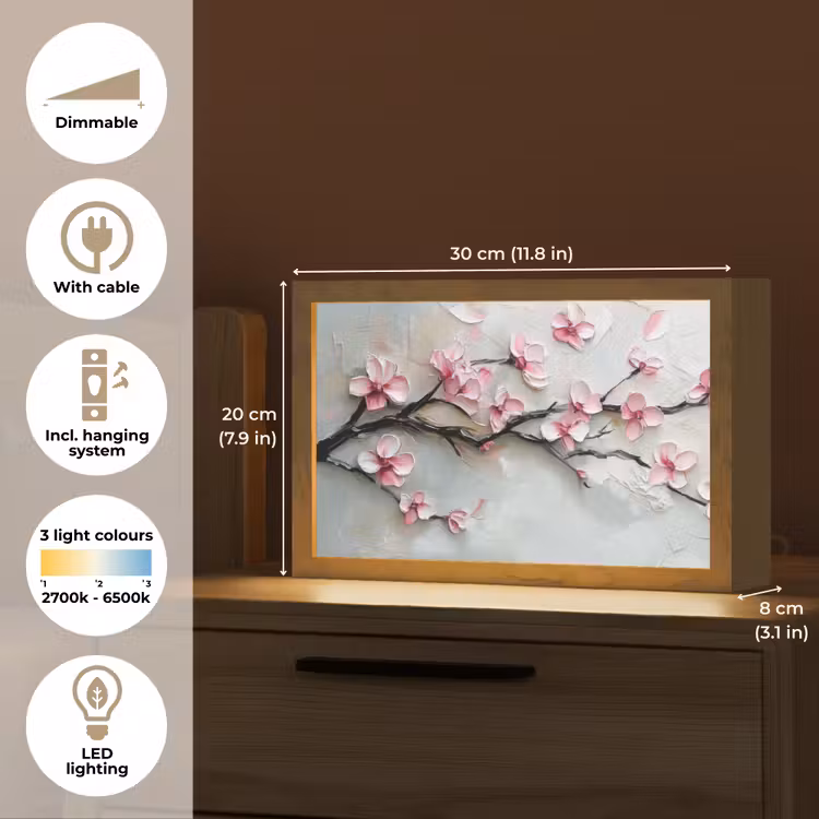 Bloesem - Kunstzinnig - Roze - Sakura Light Box met kabel (Tafellamp) klein -USP_EN
