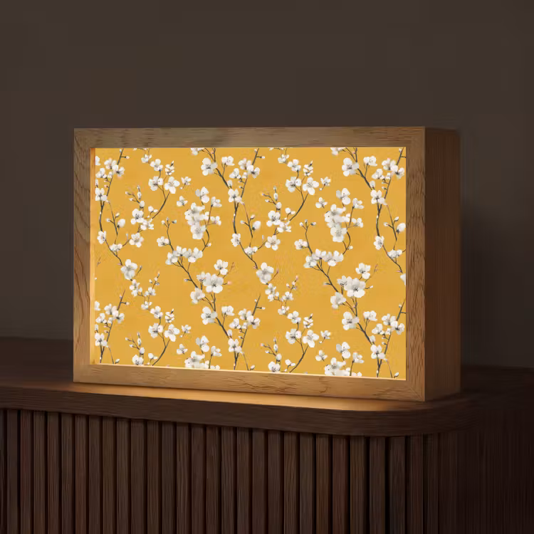 Bloesemtak - Aquarel - Geel Light Box met kabel (Tafellamp) klein 924 -z3d_website
