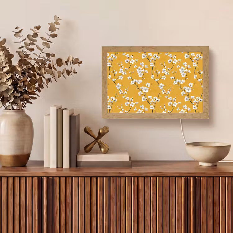 Bloesemtak - Aquarel - Geel Light Box met kabel (Tafellamp) klein 924 -sfeer2