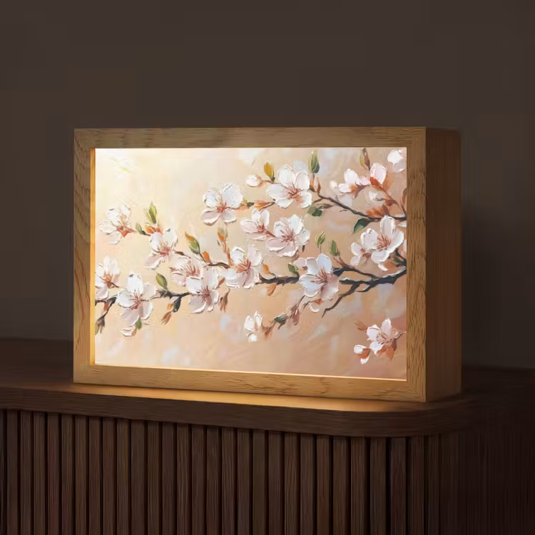 Bloesemtakken - Schilderachtig - Roze Light Box met kabel (Tafellamp) klein -z3d_website