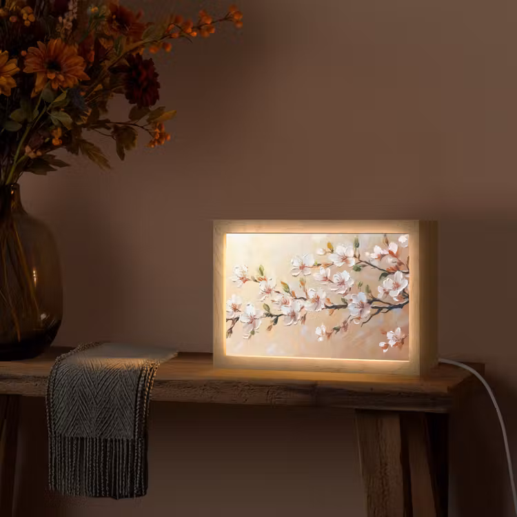 Bloesemtakken - Schilderachtig - Roze Light Box met kabel (Tafellamp) klein -sfeer4