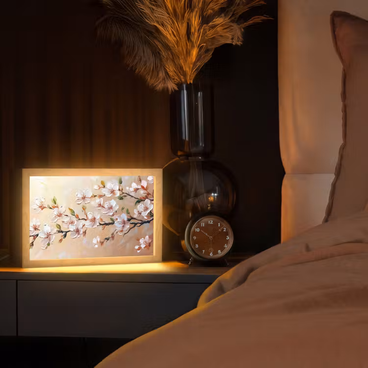 Bloesemtakken - Schilderachtig - Roze Light Box met kabel (Tafellamp) klein -sfeer1