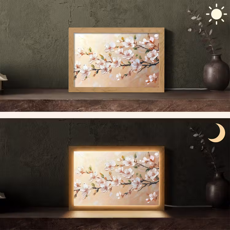 Bloesemtakken - Schilderachtig - Roze Light Box met kabel (Tafellamp) klein -sfeer3
