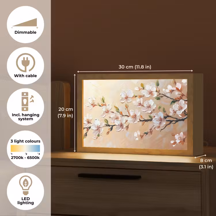 Bloesemtakken - Schilderachtig - Roze Light Box met kabel (Tafellamp) klein -USP_EN