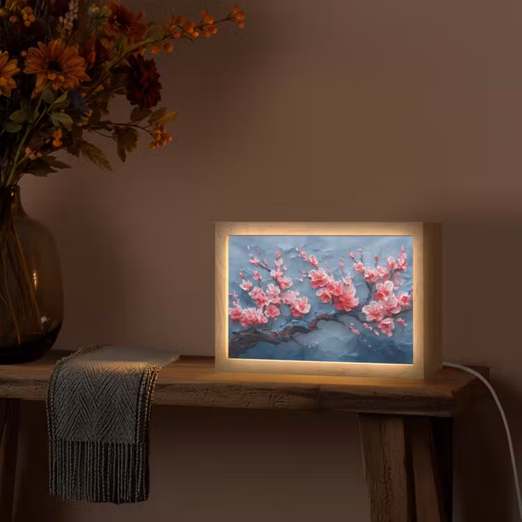 Bloesem - Bloem - Roze - Tak Light Box met kabel (Tafellamp) klein -sfeer4