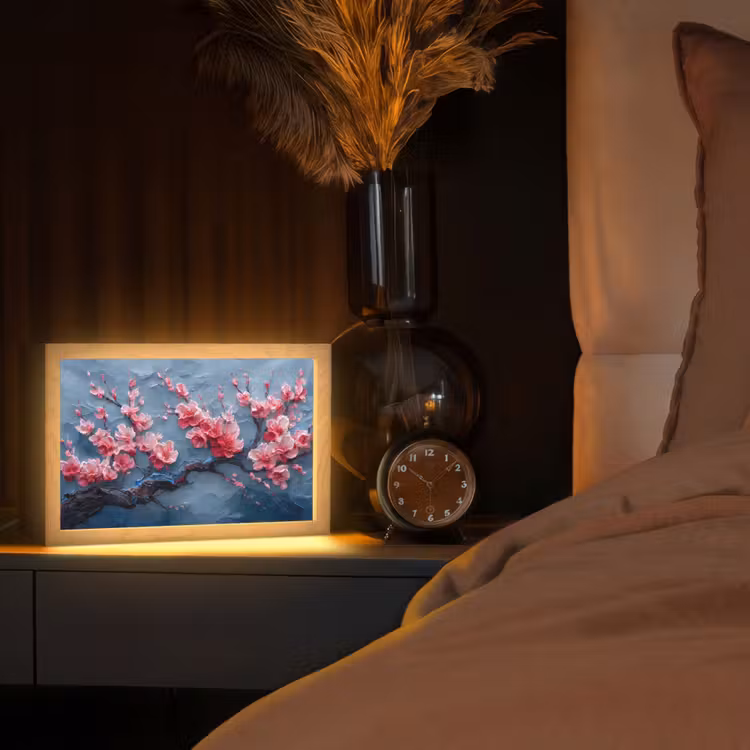 Bloesem - Bloem - Roze - Tak Light Box met kabel (Tafellamp) klein -sfeer1