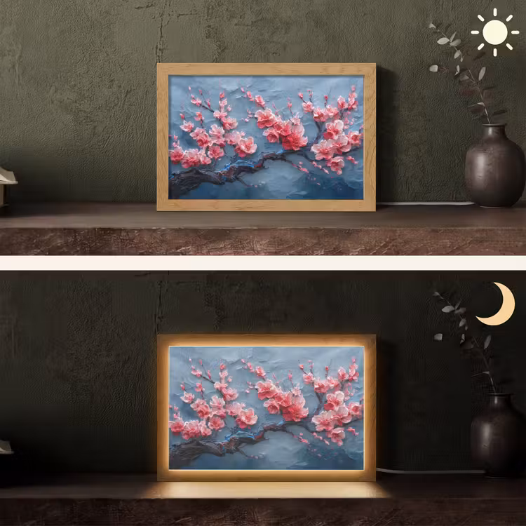 Bloesem - Bloem - Roze - Tak Light Box met kabel (Tafellamp) klein -sfeer3