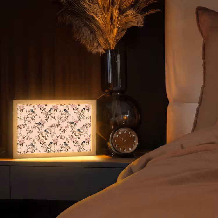 Bloesem - Koolmees - Roze Light Box met kabel (Tafellamp) klein 924 -sfeer1