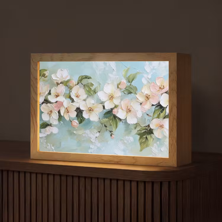Bloesem - Bladeren - Lichtblauw Light Box met kabel (Tafellamp) klein -z3d_website