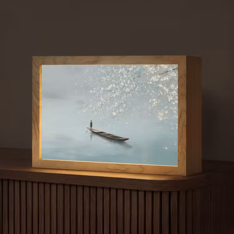 Bloesems - Minimalistisch - Wateroppervlak - Boot Light Box met kabel (Tafellamp) klein -z3d_website