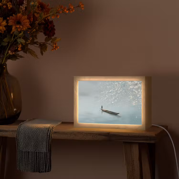 Bloesems - Minimalistisch - Wateroppervlak - Boot Light Box met kabel (Tafellamp) klein -sfeer4