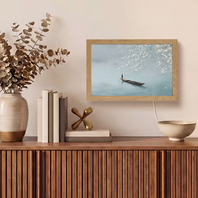 Bloesems - Minimalistisch - Wateroppervlak - Boot Light Box met kabel (Tafellamp) klein -sfeer2