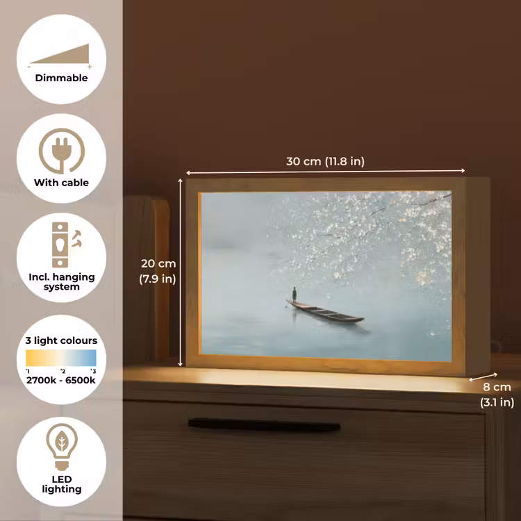 Bloesems - Minimalistisch - Wateroppervlak - Boot Light Box met kabel (Tafellamp) klein -USP_EN