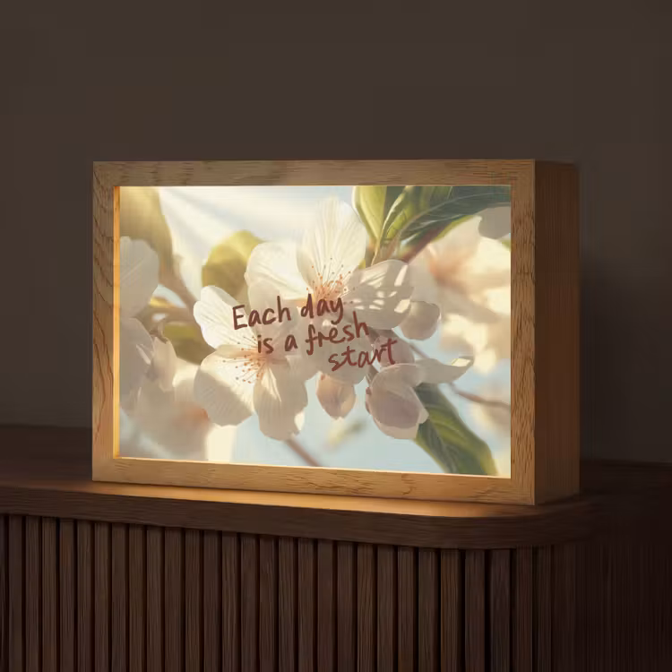 Bloesems - Zonlicht - Quote - Wit Light Box met kabel (Tafellamp) klein -z3d_website
