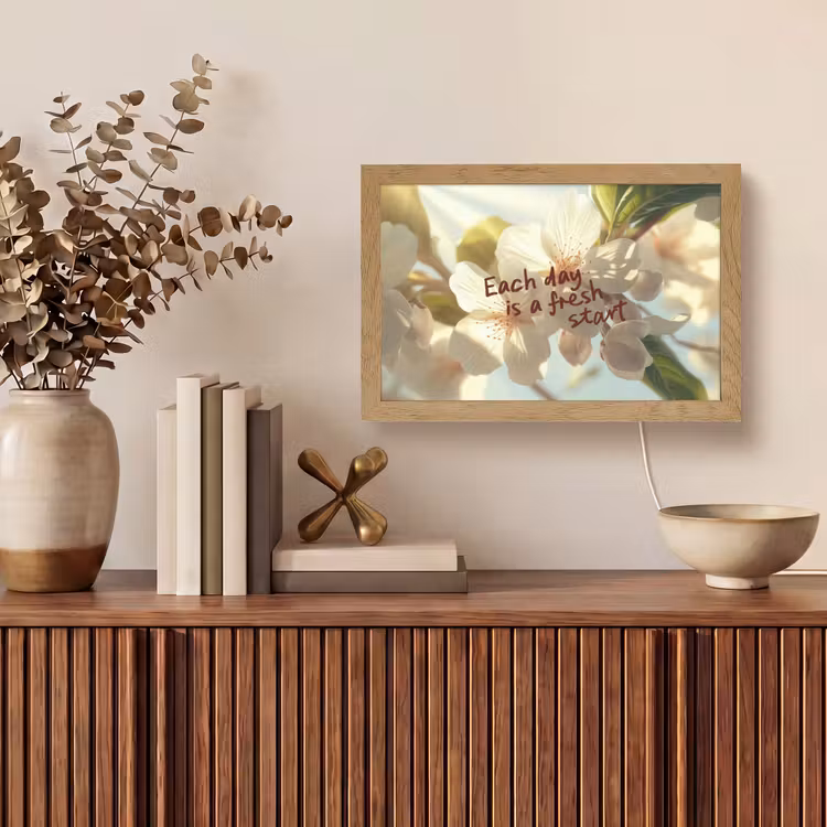 Bloesems - Zonlicht - Quote - Wit Light Box met kabel (Tafellamp) klein -sfeer2
