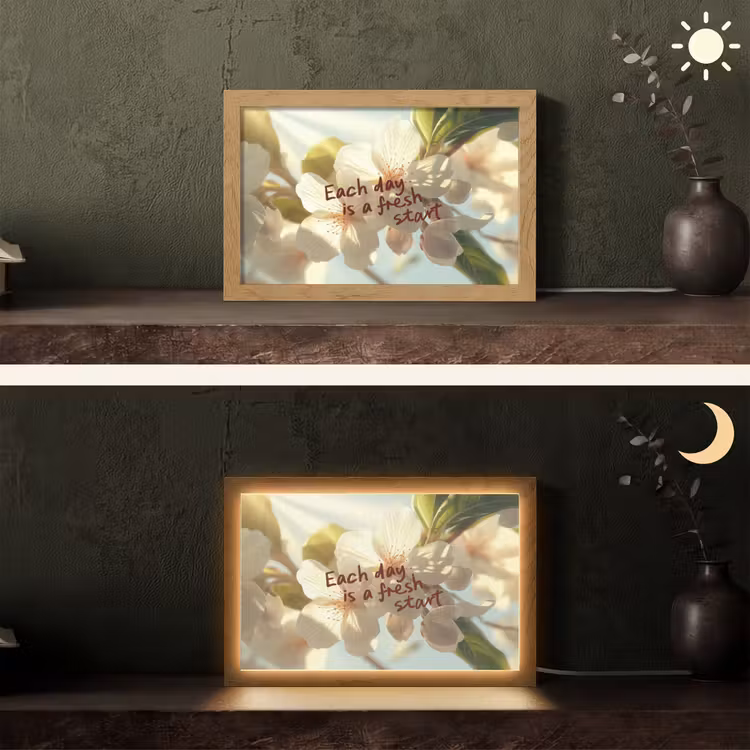 Bloesems - Zonlicht - Quote - Wit Light Box met kabel (Tafellamp) klein -sfeer3