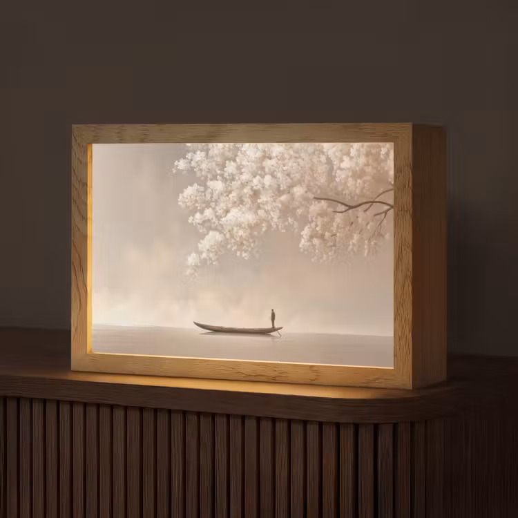 Bloesems - Wit - Boot - Minimalistisch Light Box met kabel (Tafellamp) klein -z3d_website