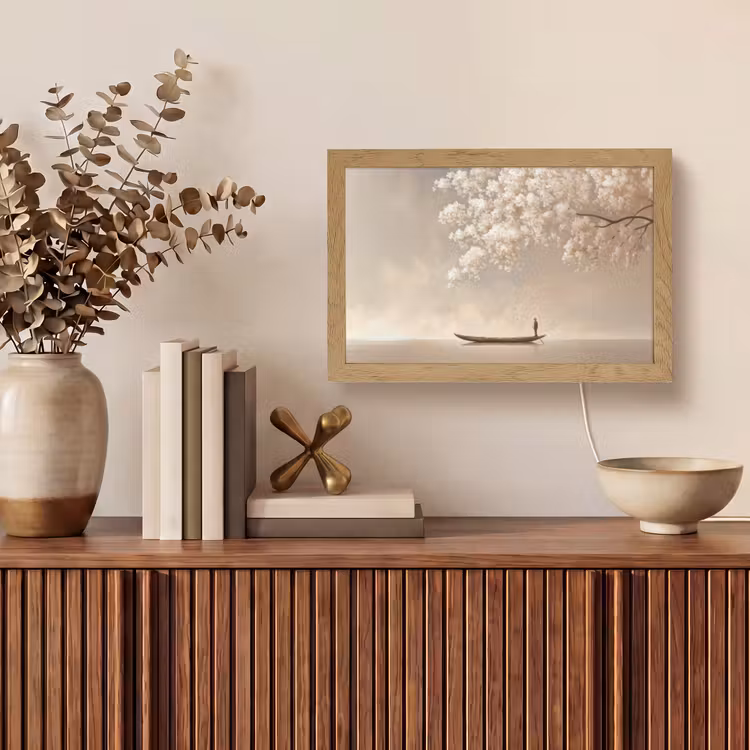 Bloesems - Wit - Boot - Minimalistisch Light Box met kabel (Tafellamp) klein -sfeer2
