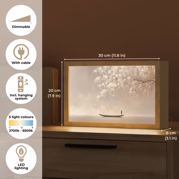 Bloesems - Wit - Boot - Minimalistisch Light Box met kabel (Tafellamp) klein -USP_EN