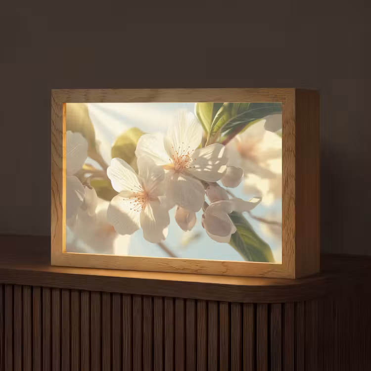 Bloesems - Wit - Zonnestralen - Bloemblaadjes Light Box met kabel (Tafellamp) klein -z3d_website