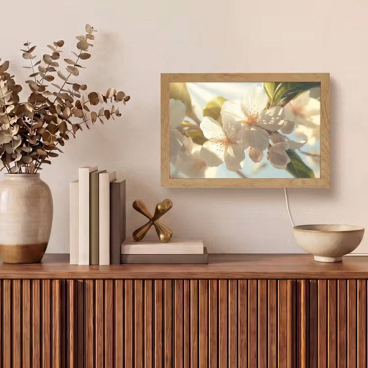 Bloesems - Wit - Zonnestralen - Bloemblaadjes Light Box met kabel (Tafellamp) klein -sfeer2