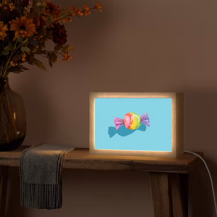Blauw - Snoep - Regenboog Light Box met kabel (Tafellamp) klein -sfeer4