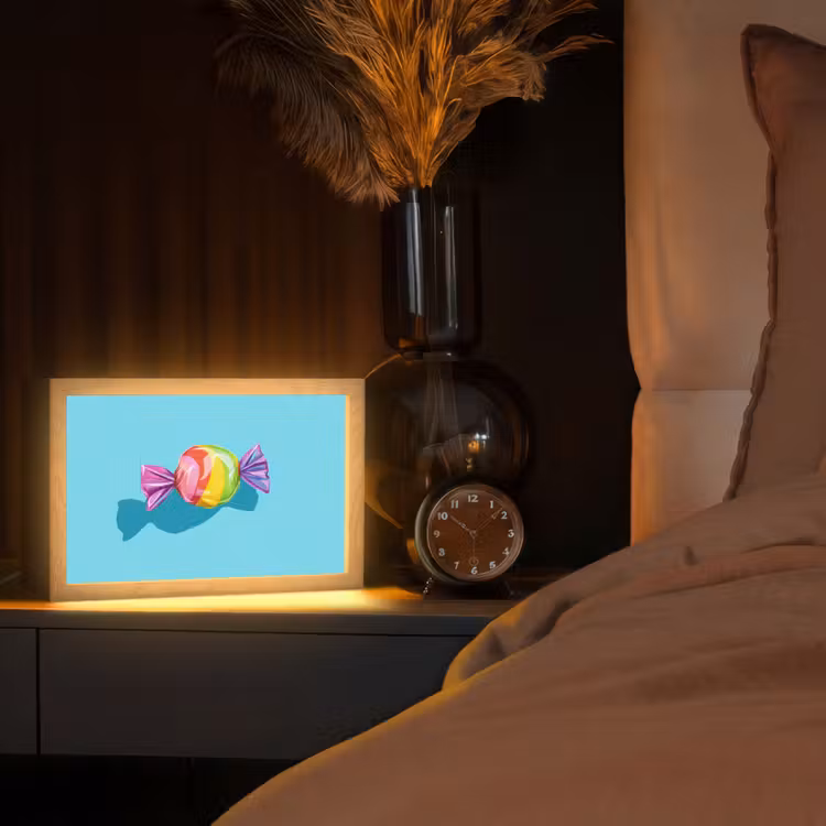 Blauw - Snoep - Regenboog Light Box met kabel (Tafellamp) klein -sfeer1